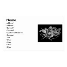 Reverse black and white of a lute and flowers business card templates