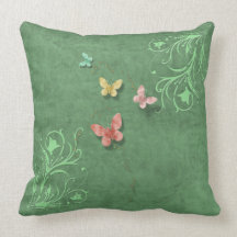 Reversible Green With Butterflies & Scrolls Pillows