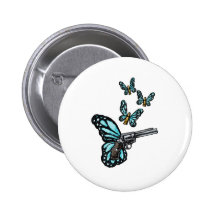 Revolver, Bullets and Butterflies Products Pinback Buttons