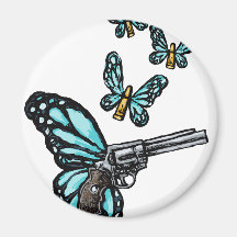 Revolver, Bullets and Butterflies Products Refrigerator Magnets