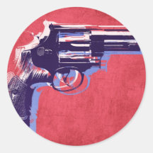 Revolver on Red Round Stickers