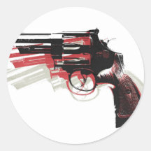 Revolver on White Round Stickers