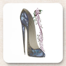 Rhapsody in Blue Stiletto and Butterfly Music Art Beverage Coasters