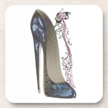 Rhapsody in Blue Stiletto Shoe Art Beverage Coasters