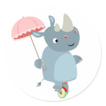 Rhino with Umbrella on Unicycle Sticker