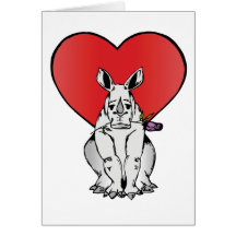 Rhino with Valentine's day heart Greeting Cards