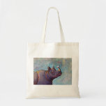 Rhinoceros art little bird gossip fun painting tote bag