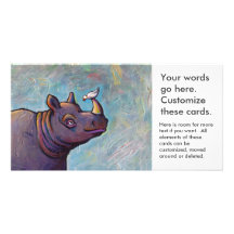 Rhinoceros art little bird gossip fun painting custom photo card