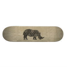 Rhinoceroses Damask Silhouette Skateboard