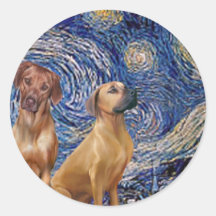 Rhodesian Ridgeback Pair - Starry Night Round Sticker
