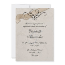 Ribbon Heart 5x7 Invitation Champagne