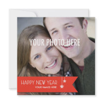 Ribbon Wrapped New Year: Custom Photo New Year's C Announcement