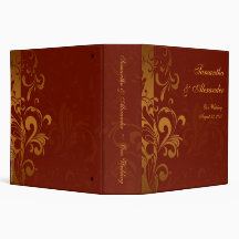 Rich Brick Red and Gold Reverse Swirl 3 Ring Binders