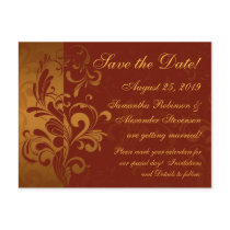 Rich Brick Red / Gold Reverse Swirl Save the Date