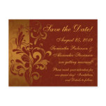 Rich Brick Red / Gold Reverse Swirl Save the Date postcards