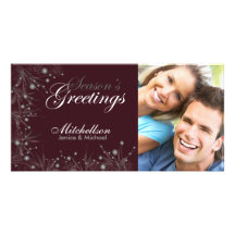 RIch Burgundy and Gray Seasons Greetings Photocard Picture Card