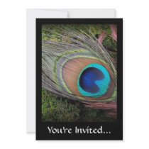 Rich, Elegant Peacock Feather Photograph Custom Invitations