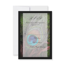 Rich Peacock Feather with Green Moss Personalized Invitation