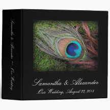 Rich Peacock Feather with Green Moss Vinyl Binders