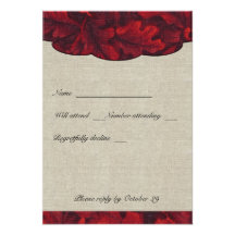 Rich Red Fabric Leaves & Linen rsvp with envelopes Invite