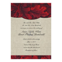 Rich Red Fabric Leaves & Linen Wedding Invitation