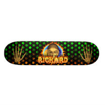 Richard skull real fire and flames skateboard desi