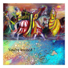 RIDERS IN THE NIGHT ,bright vibrant blue sparkles Custom Invitations