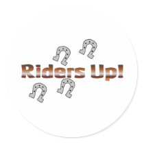 riders up! silver horseshoes round sticker