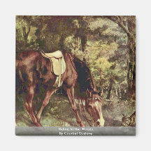 Riding In The Woods By Courbet Gustave Refrigerator Magnet