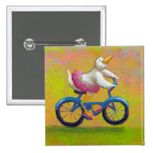 Riding to the Recital - fun happy bicycling bird Pin