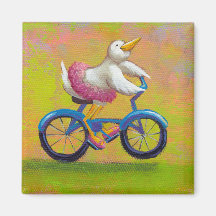 Riding to the Recital - fun happy bicycling bird Refrigerator Magnets