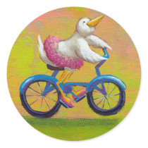 Riding to the Recital - fun happy bicycling bird Round Sticker