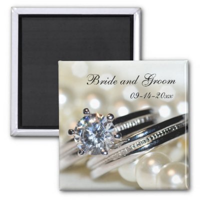 Rings and Pearls Save the Date Wedding Magnet by loraseverson