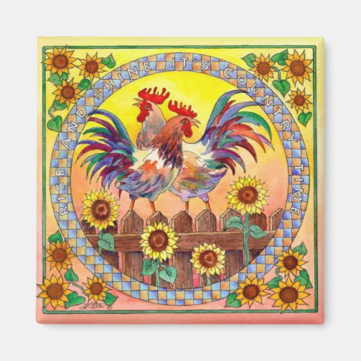 RISE & SHINE ROOSTERS by SHARON SHARPE Fridge Magnets