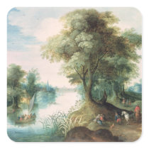 River Landscape Square Stickers