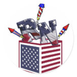 RN USA FLAG BOX O FIREWORKS - REGISTERED NURSE ROUND STICKER