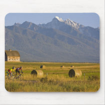 Road bicyclists race down back country road in mouse pads