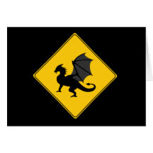 Road Sign- Dragon Greeting Card- Blank