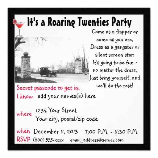 Roaring Twenties Creative Theme Party Custom Invitations