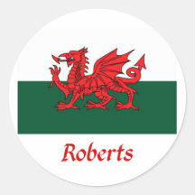 Roberts Welsh Flag Round Stickers