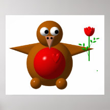 Robin avec un rose posters