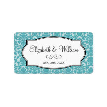Robin blue elegant damask border wedding favour ta labels