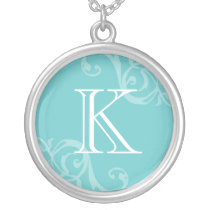 Robin blue flourish initial monogram letter charm necklaces