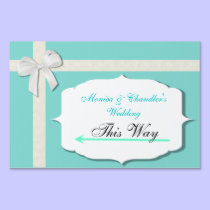 Robin Egg Blue Wedding Sign with Left Arrow yard signs