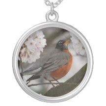 Robin in a Flower Tree Necklace