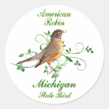 Robin Michigan State Bird Round Stickers