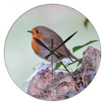 Robin on Tree Stump Round Clocks