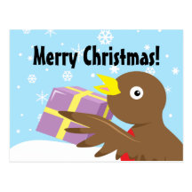 Robin present Merry Christmas Postcard