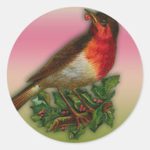 Robin Redbreast with Holly Berry Cards Round Stickers
