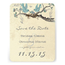 Robin's Egg Blue Vintage Birds Save the Date Invitations
